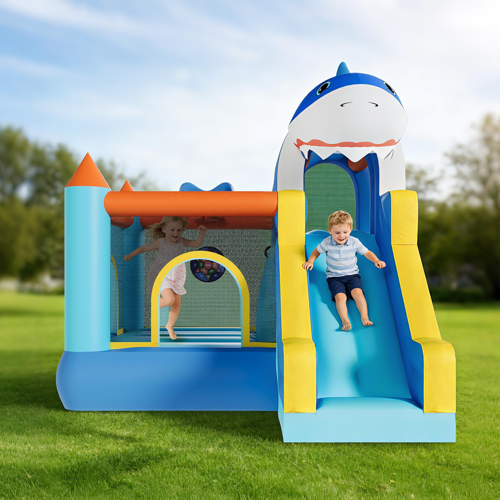 Kids Outdoor Wendy House - Inflatable Bounce House With Slide &