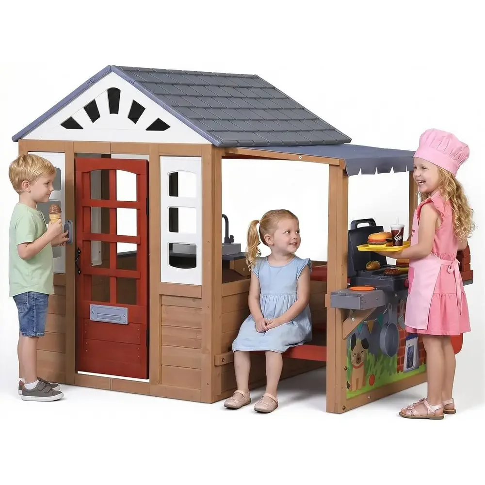 Kids Outdoor Wooden Playhouse, - Kids Outdoor Play Table review and price