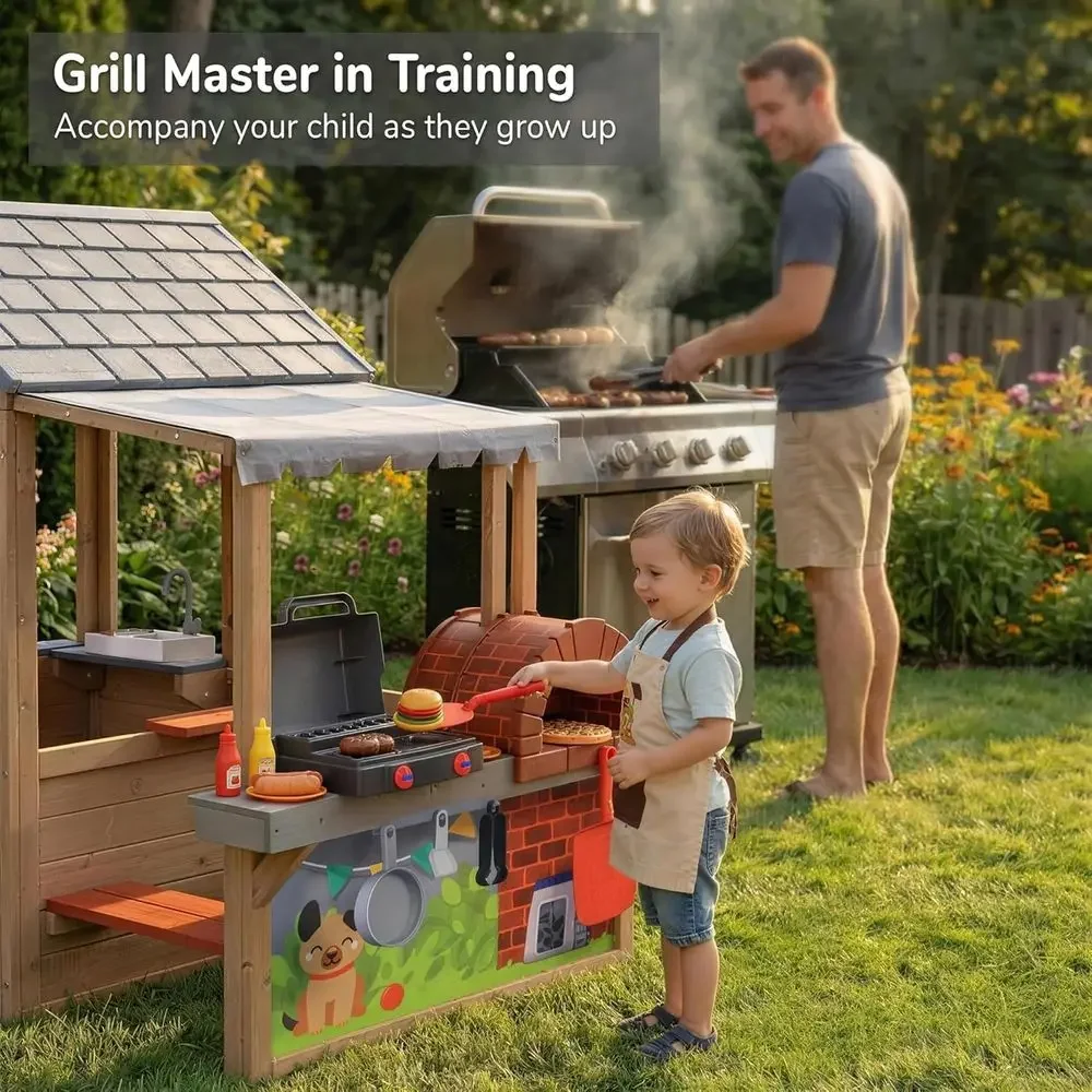 Kids Outdoor Wooden Playhouse, - Kids Outdoor Play Table review and price